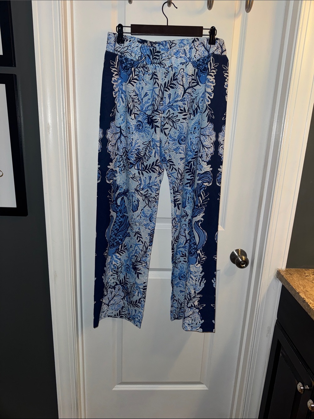 Lilly Pulitzer Blue Floral Wide-Leg Pants